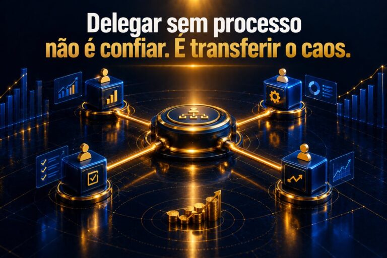 Empresário delegando tarefas com controle e processo estruturado